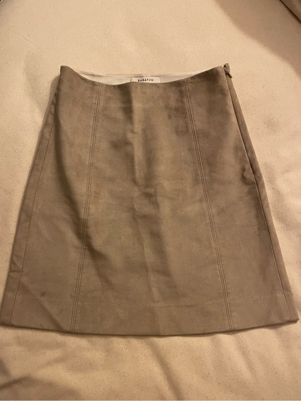 Aritzia Babaton Taupe Faux Suede A-Line Skirt
